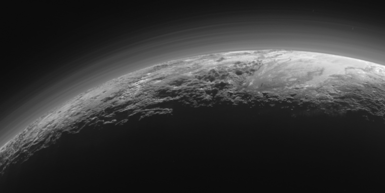 Pluto's atmosphere is somewhat foggy.