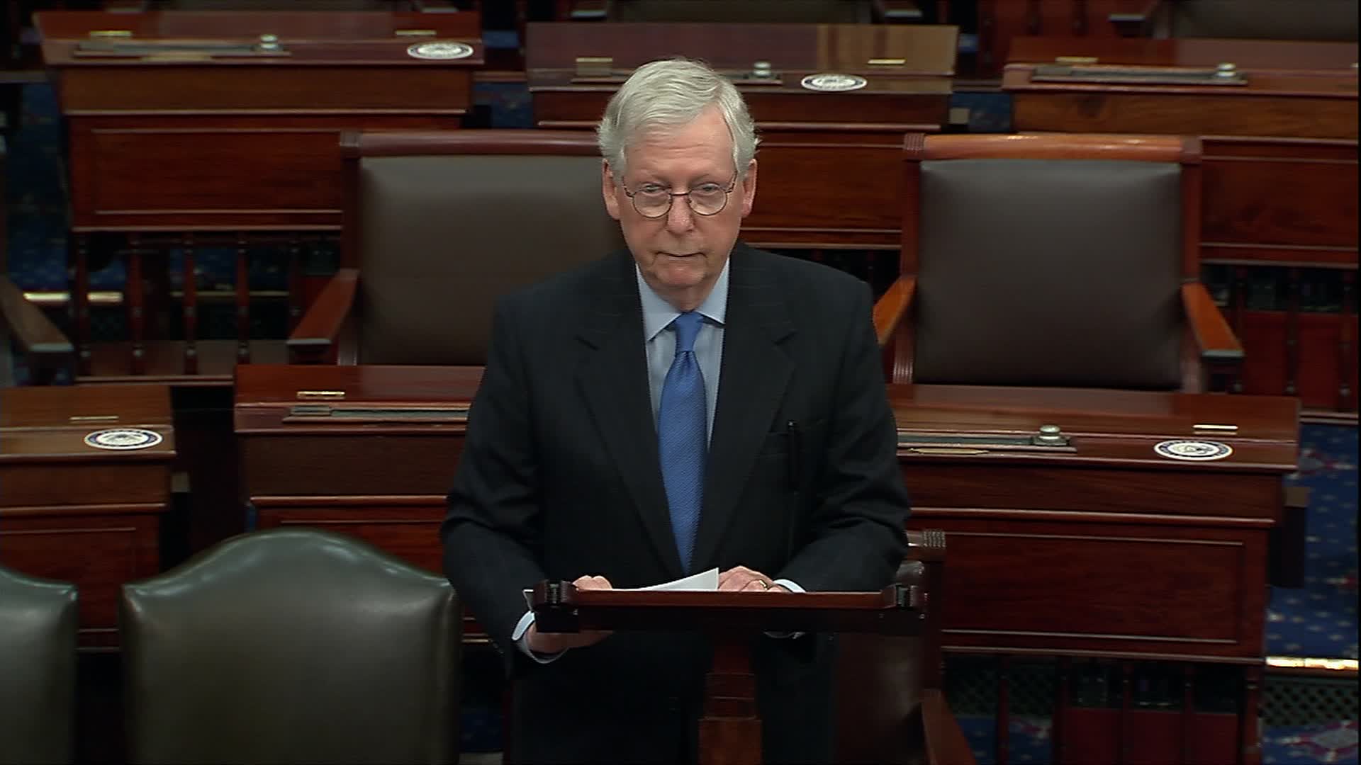 Senate Majority Leader Mitch McConnell speaks in the Senate Chamber in Washington, D.C., on December 31.